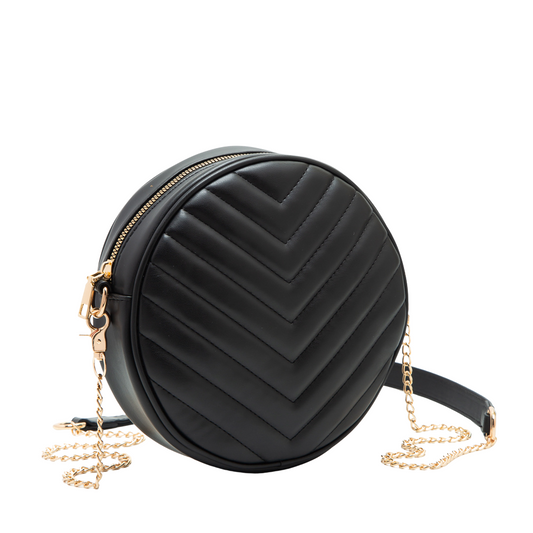 Round Quilted Crossbody - Black