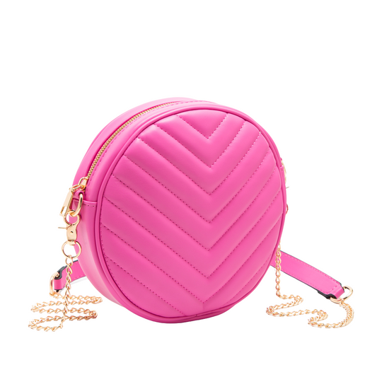 Round Quilted Crossbody - Fuchsia