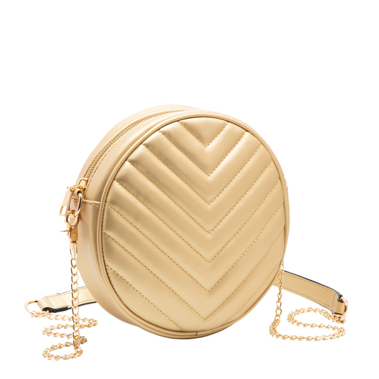 Round Quilted Crossbody - Gold