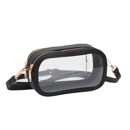 Double Zipper Oval Clear Crossbody - Black