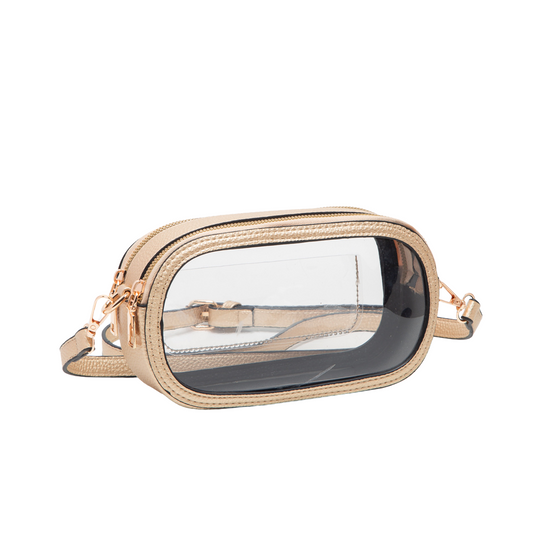 Double Zipper Oval Clear Crossbody - Gold