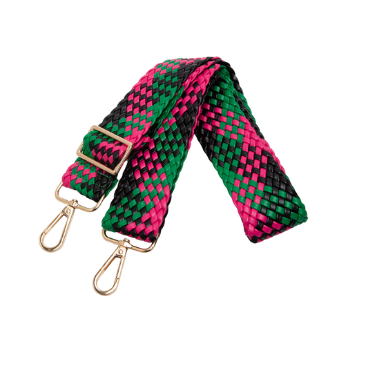 Woven Purse Strap - Fuchsia, Green and Black