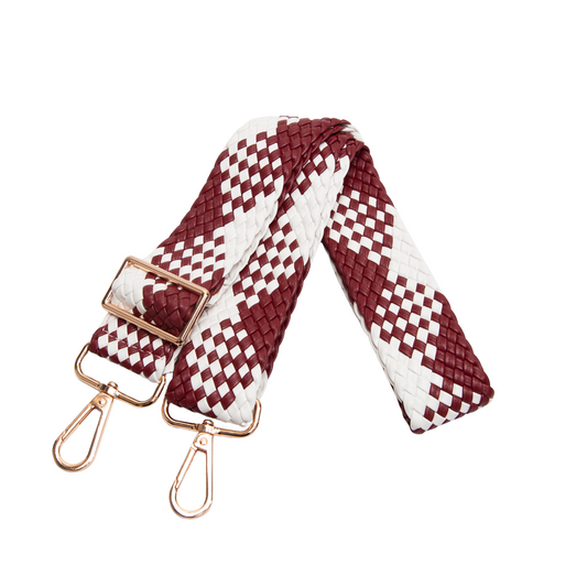 Woven Purse Strap - Burgundy & White