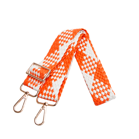 Woven Purse Strap - Orange & White