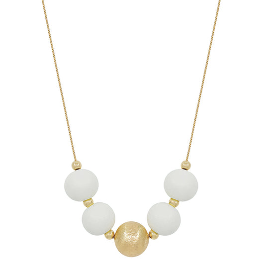 Large Wood Bead Ball Necklace - White and Gold