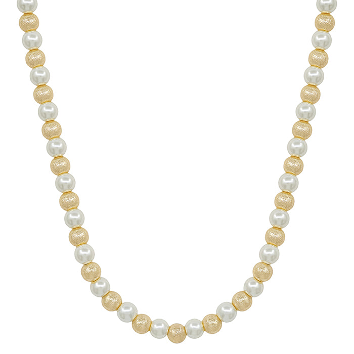 Pearl and Satin Gold Ball Necklace