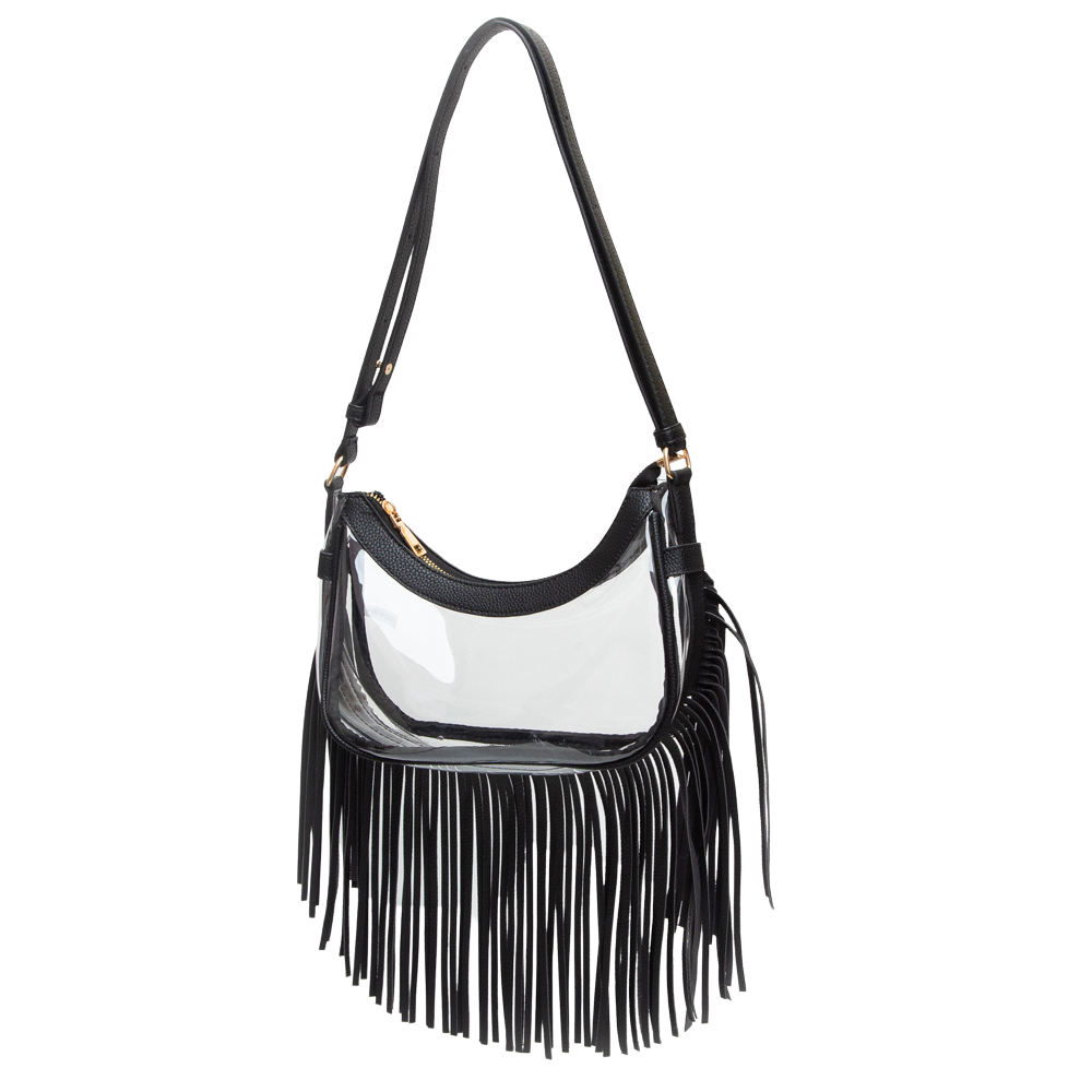 Clear Fringe Shoulder Bag - Black