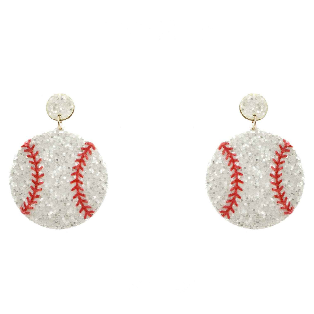 Glitter Leather Baseball Earring