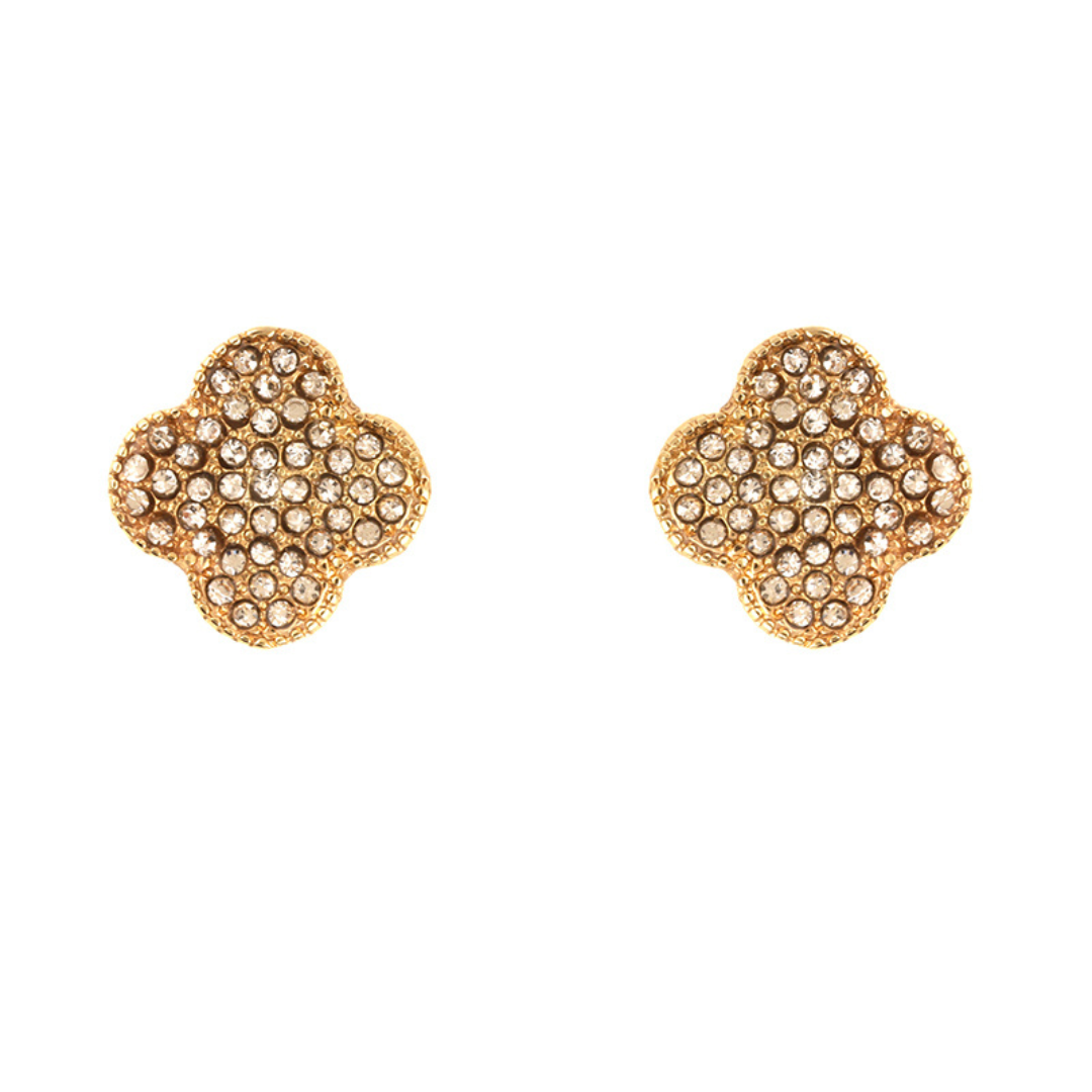 Rhinestone Clover Post Earring - Gold