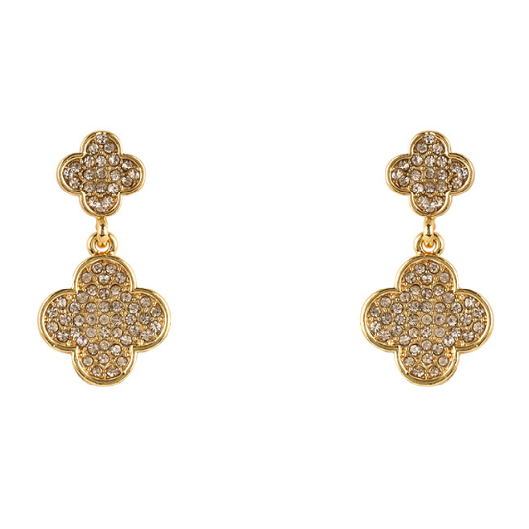 Double Clover Drop Rhinestone Post Earring