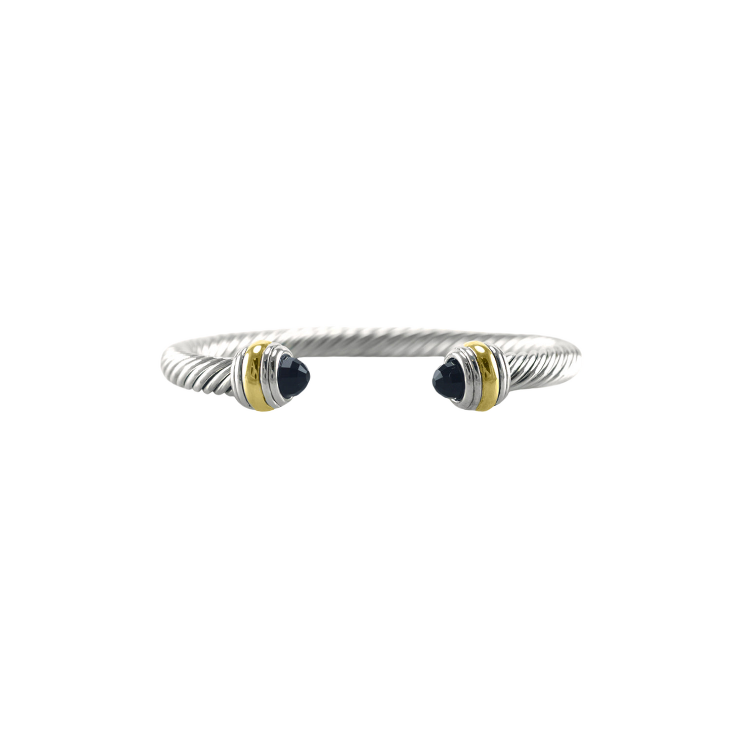 Two Tone Fashion Cable Bangle with Black Stone