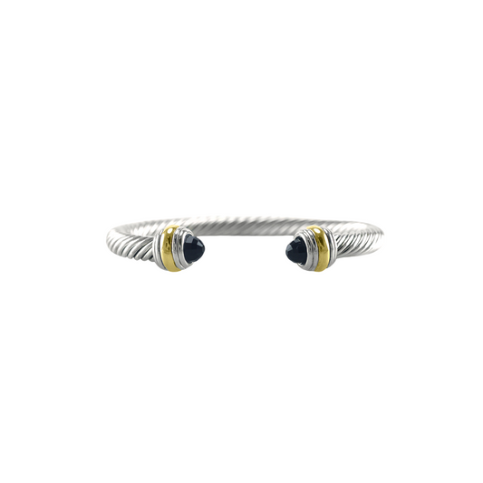 Two Tone Fashion Cable Bangle with Black Stone