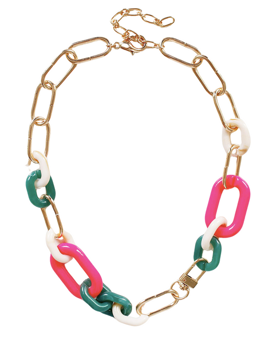 Multi Color Acrylic and Gold Chain Link Necklace