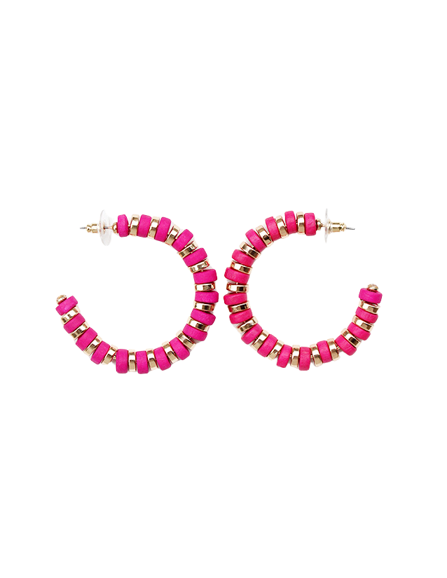 Fuchsia and Gold Alternating Beaded Hoop