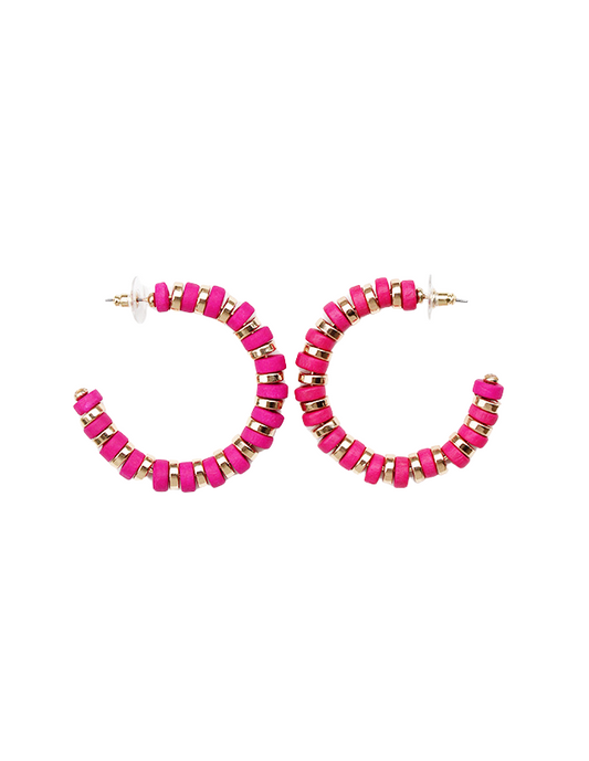 Fuchsia and Gold Alternating Beaded Hoop