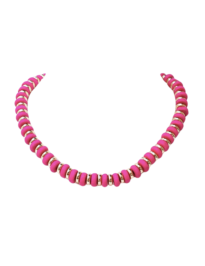 Fuchsia and Gold Alternating Beaded Necklace