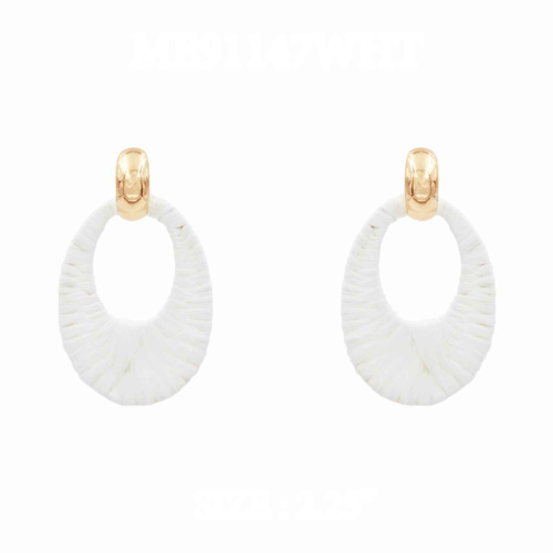 Oval Raffia Earring with Gold Post