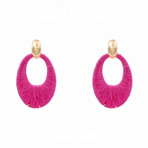 Oval Raffia Earring with Gold Post